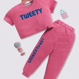 YK X Minute Mirth Girls Tweety Printed Pure Cotton T-shirt with Joggers-image-5