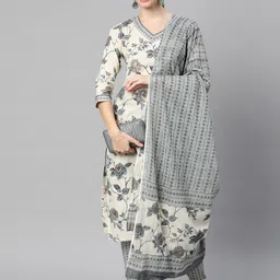 Vbuyz Women Floral Printed Regular Pure Cotton Kurta with Trousers & Dupatta-image-9