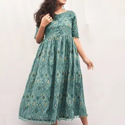 Vishudh Women Sea Green Printed A-Line Kurta-image-69