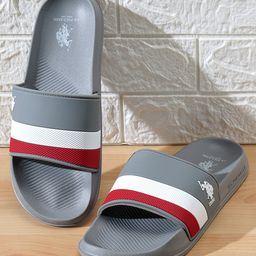 U S Polo Assn Men Grey & White Striped Sliders-image-92