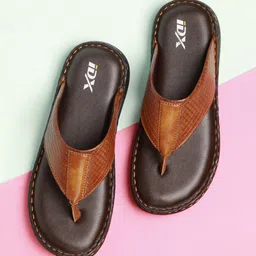 ID Men Tan Brown Textured Leather Thong Flip-flops-image-77