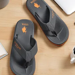 U S Polo Assn Men Charcoal & Orange Room Slippers-29