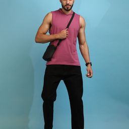 CHKOKKO Men Onion Pink solid Hooded Neck T-shirt-image-99