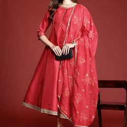 all about you Midi Fit & Flare Ethnic Dress with Dupatta-image-22
