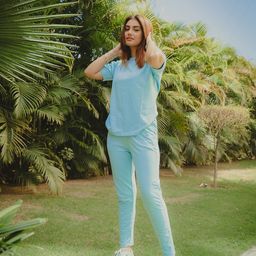 Chkokko Women Blue Solid T-Shirt & Trousers-image-22