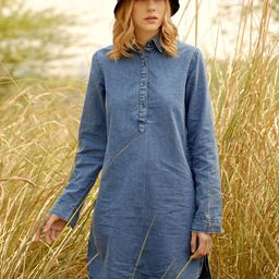 StyleStone Women Ice Blue Solid Denim Shirt Dress-picture-56