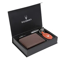WildHorn Men Brown & Blue RFID Protected Genuine Leather Wallet Gift Set-image-69