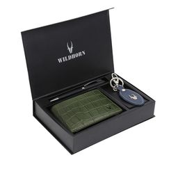 WildHorn Men Green & Blue RFID Protected Genuine High Quality Leather Accessory Gift Set-picture-35