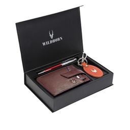 WildHorn Men Brown & Red RFID Protected Genuine High Quality Leather Accessory Gift Set-picture-2