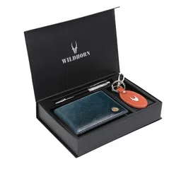 WildHorn Men Blue & Orange RFID Protected Genuine Leather Wallet & Pen Accessory Gift Set-image-55
