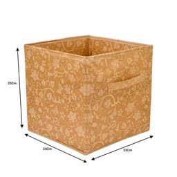Kuber Industries Set Of 3 Beige Printed Foldable Cube Storage Boxes With Handle Replacement Drawer image 4