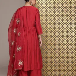 House of Pataudi Yoke Design Thread Work Jashn Kurta & Palazzos With Dupatta image 3