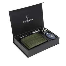 WildHorn Men Green & Blue RFID Protected Genuine Leather Accessory Gift Set-image-28