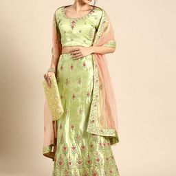 Shaily Olive Green & Pink Embroidered Semi-Stitched Lehenga & Unstitched Blouse with Dupatta-image-16