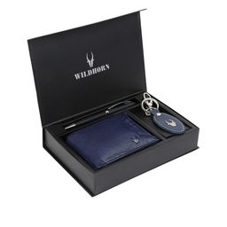 WildHorn Men Blue & Black Men RFID Protected Genuine Leather Wallet & Pen Accessory Gift Set-picture-40