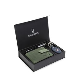 WildHorn Men Green & Blue RFID Protected Genuine Leather Accessory Gift Set-image-54