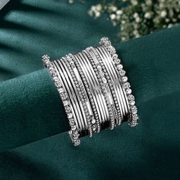 Peora Set of 20 Silver-Plated Alloy Bangles-11
