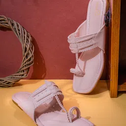 Sangria Pink Braided One Toe Flats-picture-53