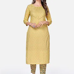 Vbuyz Women Yellow Ethnic Motifs Foil Print & Gota Patti Kurta With Trousers & Dupatta image 3