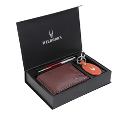 WildHorn Men Brown & Orange RFID Protected Genuine Leather Wallet & Pen Accessory Gift Set-image-89