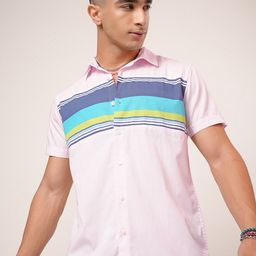HIGHLANDER Men Pink Slim Fit Striped Casual Shirt-image-61