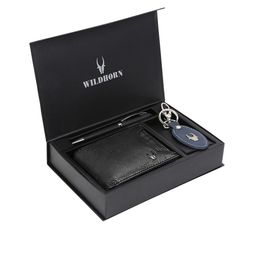 WildHorn Men Black & Blue RFID Protected Genuine Leather Wallet & Pen Accessory Gift Set-image-57