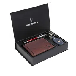 WildHorn Men Brown & Blue RFID Protected Genuine Leather Wallet & Pen Accessory Gift Set-image-75