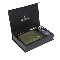 WildHorn Men Green & Blue RFID Protected Genuine Leather Wallet & Pen Accessory Gift Set-image-72