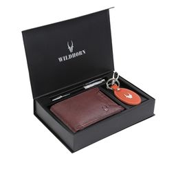 WildHorn Men Brown & Orange RFID Protected Genuine Leather Accessory Gift Set-image-101