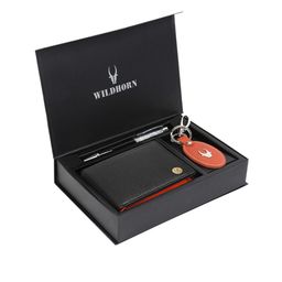 WildHorn Men Black & Orange RFID Protected Genuine Leather Accessory Gift Set-image-85