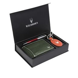 WildHorn Men Green & Orange RFID Protected Genuine Leather Wallet & Pen Accessory Gift Set-image-70
