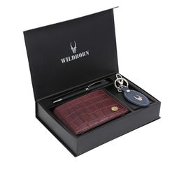 WildHorn Men Brown & Blue RFID Protected Genuine Leather Wallet & Pen Accessory Gift Set-image-77
