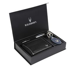 WildHorn Men Black & Blue RFID Protected Genuine Leather Wallet & Pen Accessory Gift Set-image-86