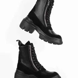 Saint G Black Leather Lace Up Mid-Top Regular Boots-image-79
