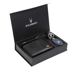 WildHorn Men Black & Blue RFID Protected Genuine Leather Wallet & Pen Accessory Gift Set-image-118