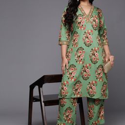 A PLUS BY AHALYAA Plus Size Floral Printed Sequinned Kurta with Palazzos image 4