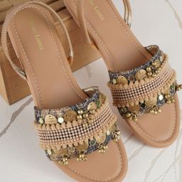 Marc Loire Women Beige Embellished Open Toe Flats-19