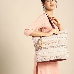 Anouk Geometric Structured Tote Bag with Tasselled-image-5