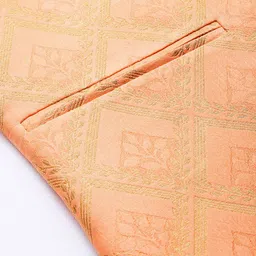 MANQ Men Cream-Coloured & Peach Kurta with Churidar & Woven design Nehru Jacket image 4