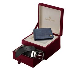 WildHorn Men Blue & Black RFID Protected Genuine Leather Wallet & Belt Accessory Gift Set-image-93