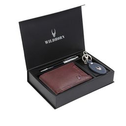 WildHorn Men Brown & Blue RFID Protected Genuine Leather Wallet & Pen Accessory Gift Set-image-99