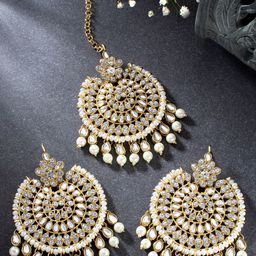 Peora Gold-Plated & White Kundan Studded Handcrafted Jewellery Set-image-74