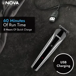 NOVA NHT 1073/05 USB Trimmer with 60 Min Runtime & 5-Length Settings - Black & Grey image 3