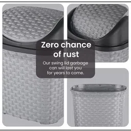Kuber Industries Grey Textured Check Dhakkan Pedal Dustbin - 7 Ltrs image 3