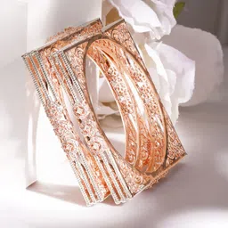 Rubans Set Of 2 Rose Gold-Plated Rose Gold AD Stone Studded Handcrafted Bangle-91
