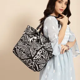 Anouk Geometric Design Structured Shoulder Bag with Tasselled Detail-86
