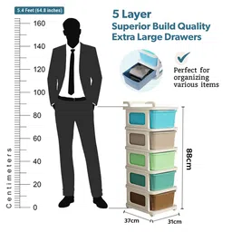 Kuber Industries Cream-Colored Textured 5-Layer Storage Drawer Organizer With Wheels image 2