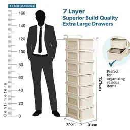 Kuber Industries Cream-Colored Textured 7-Layer Storage Drawer Organizer With Wheels image 2