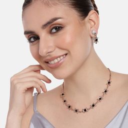 Estele Women Rose Gold Plated Faux Pearls Studded Enamelled Jewellery Set-image-17