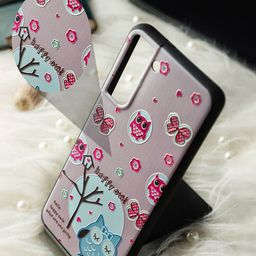 DOOBNOOB Pink & Blue Happy Owl 3D Printed Samsung Galaxy S21 Ultra Back Case-17